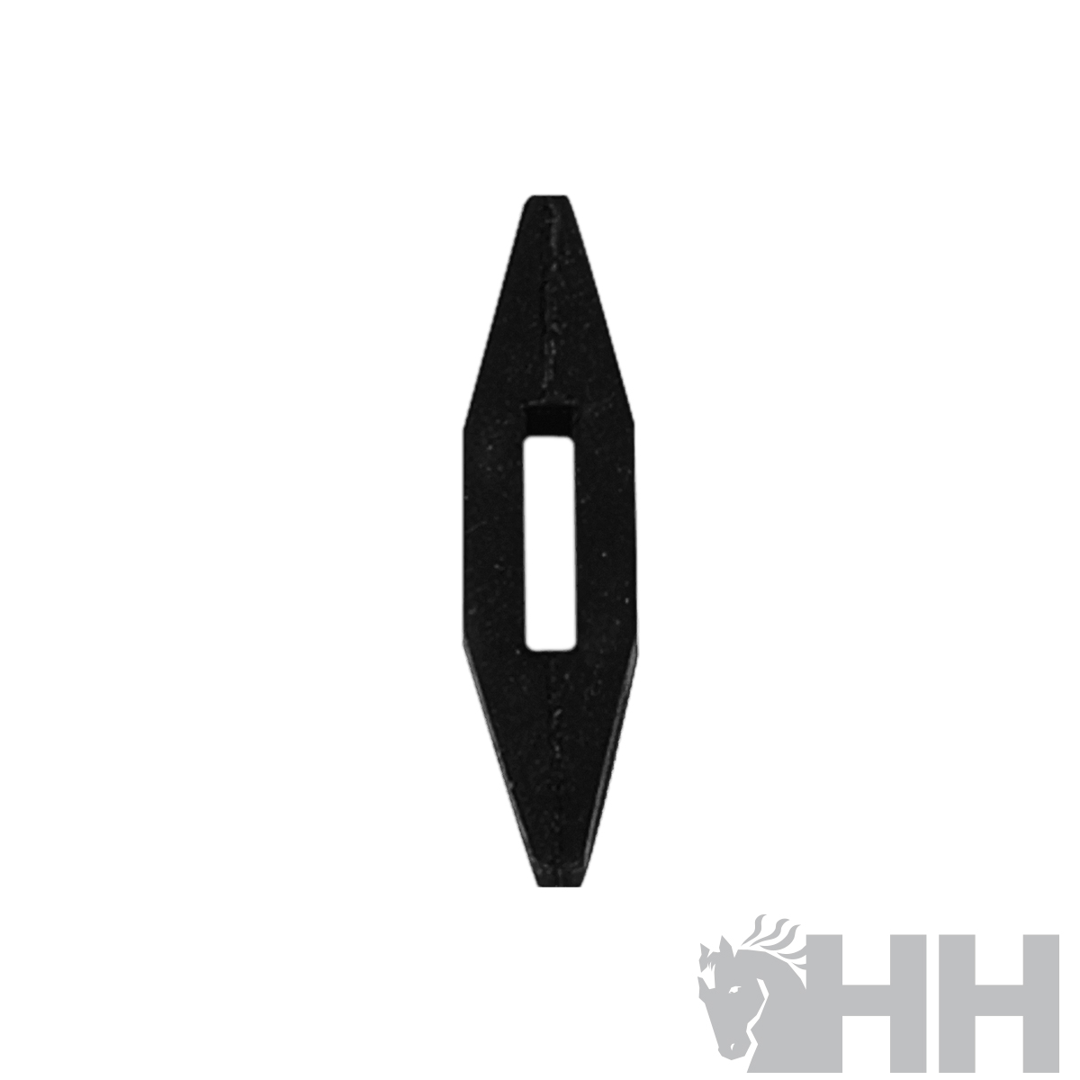 Peça metálica preta alongada com entalhe retangular central