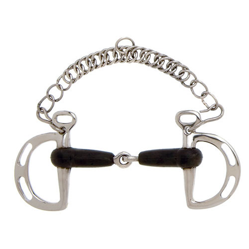 Freio de cavalo metálico com corrente e peças escuras