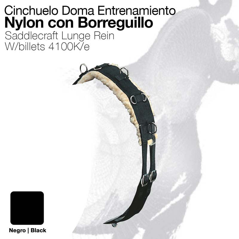 Cinchuelo de nylon preto com forro em borreguillo e argolas metálicas