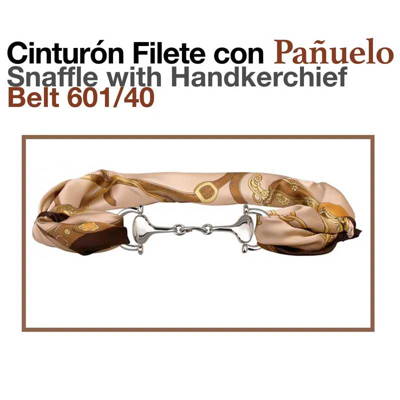 Cinto filete com lenço bege castanho e fivela metálica