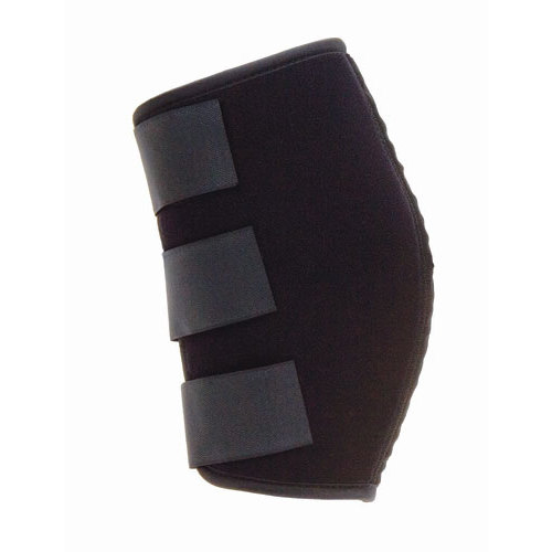 Suporte ortopédico elástico preto para joelho com tiras de velcro