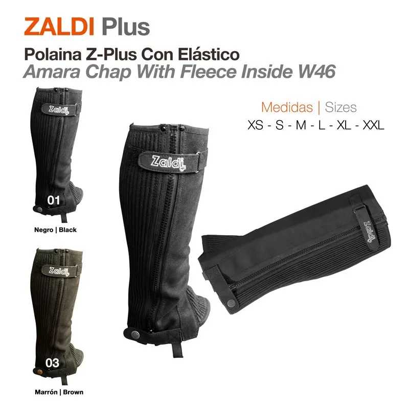 Polainas Zaldi Plus preto e castanho com logo Zaldi no velcro