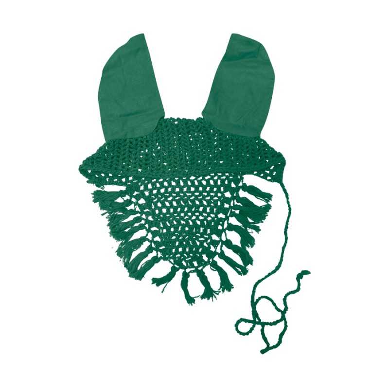 Touca de crochet verde com abas e franjas