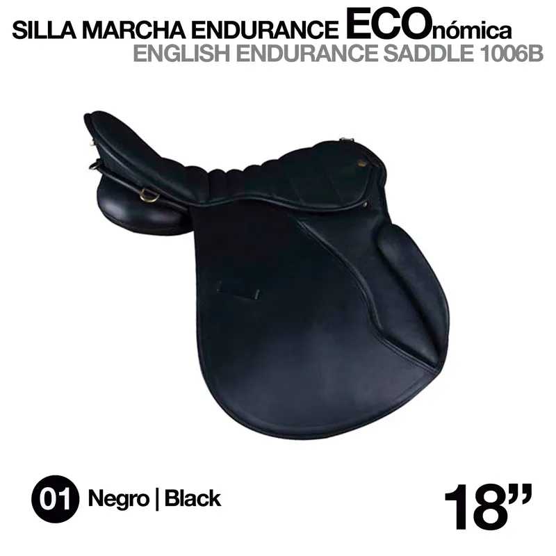 Sela de equitação preta em couro Silla Marcha Endurance Económica 18''