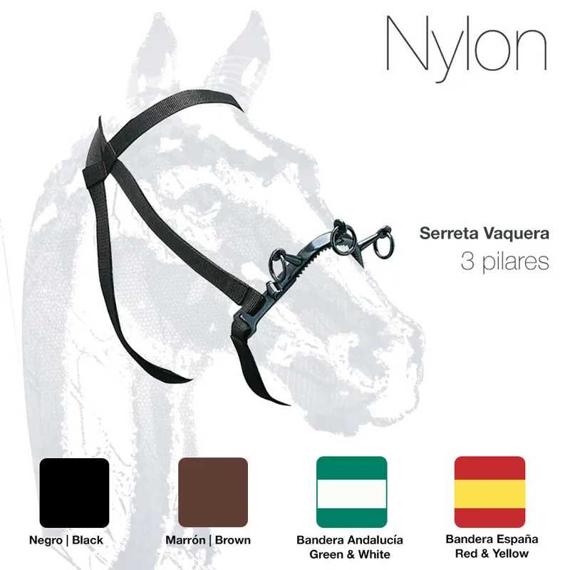 Cabeçada de nylon para cavalo com texto e amostras de cores da bandeira da Andaluzia e da Espanha