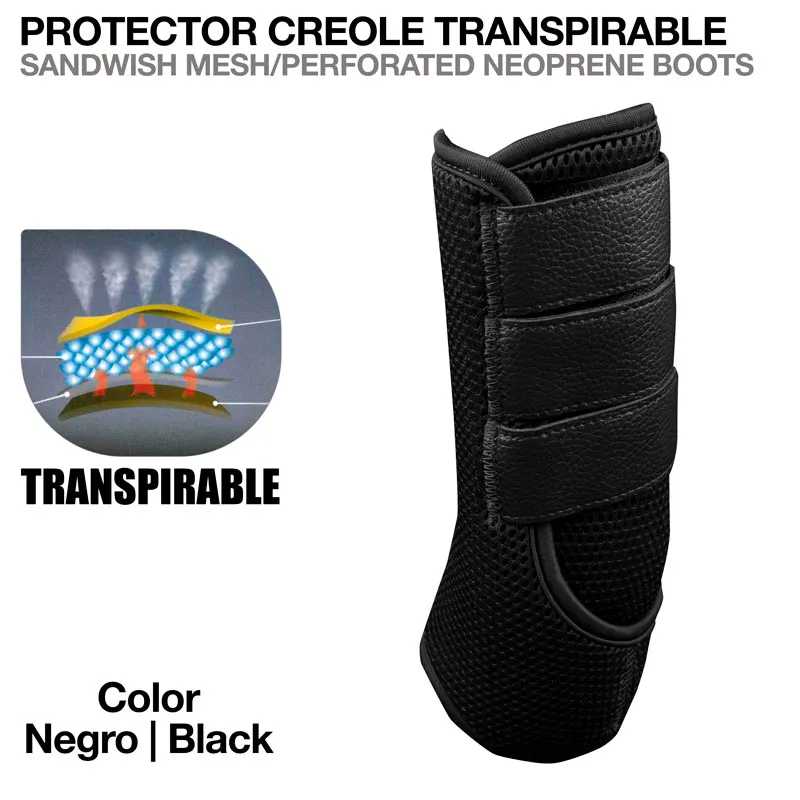 Protetor Creole transpirável em preto com velcro e malha sandwich de neoprene