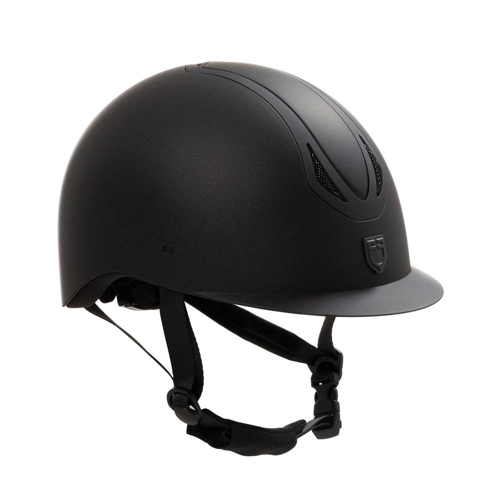 Capacete preto mate com viseira e alças ajustáveis