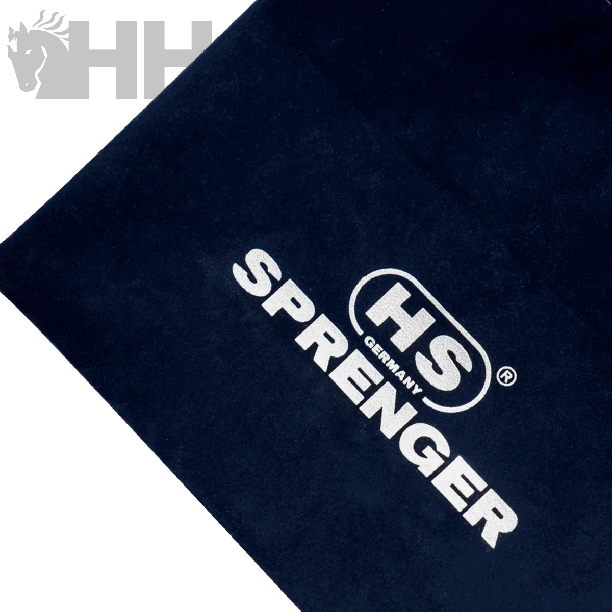 Toalha azul escura com logotipo HS Germany Sprenger branco