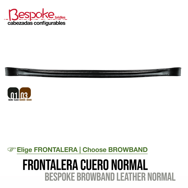 Frontalera de couro normal preta lisa para cabeçada de cavalo com texto promocional da marca