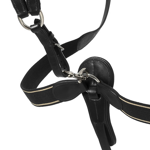 Cinta peitoral de cavalo preta com couro e fivelas prateadas