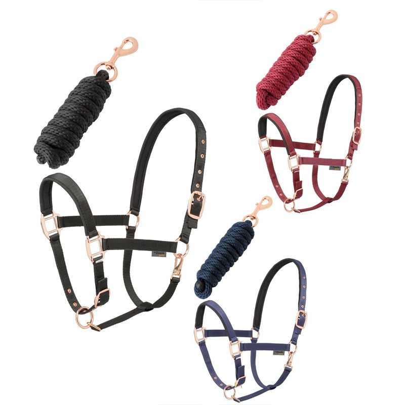 cabrestos para cavalo com cordas em três cores diferentes