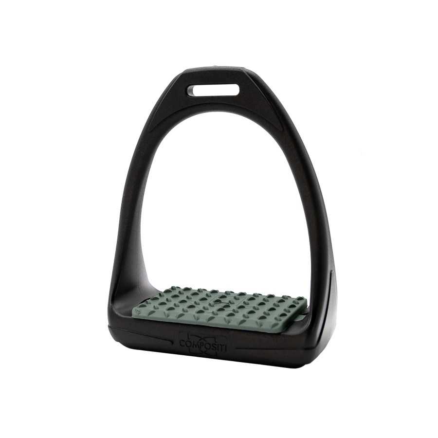 Estribo de sela para cavalo preto com base verde-acinzentada antiderrapante