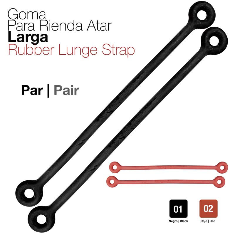 Gomas para rienda largas em preto e vermelho com orifícios circulares nas extremidades