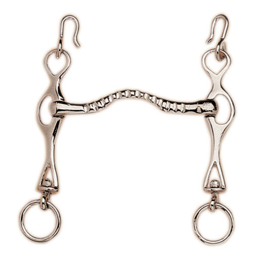 Freno de cavalo metalizado prateado com barra dentada e ganchos