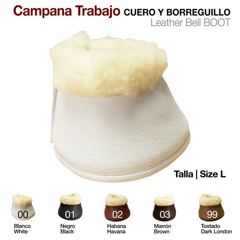 Bota de couro e borrego em diferentes cores, tamanho L, com texto de identificação