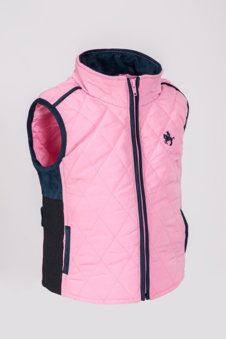 Colete acolchoado criança cor de rosa e azul escuro com padrão matelassé