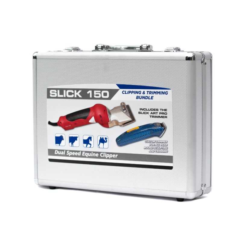 Mala prateada com kit de aparador SLICK 150 para equinos