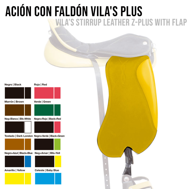 Estribeira de montaria de couro amarelo com sela preta e bege