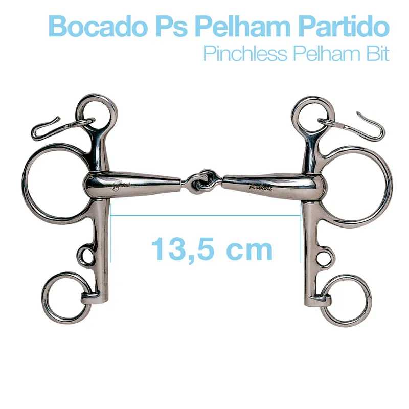 Freio equestre metálico dividido Pelham de 13,5 cm