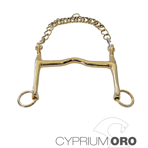 freio metálico dourado com corrente em fundo branco