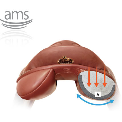 Sela de cavalo castanha de couro com logo e ilustração de espuma interna