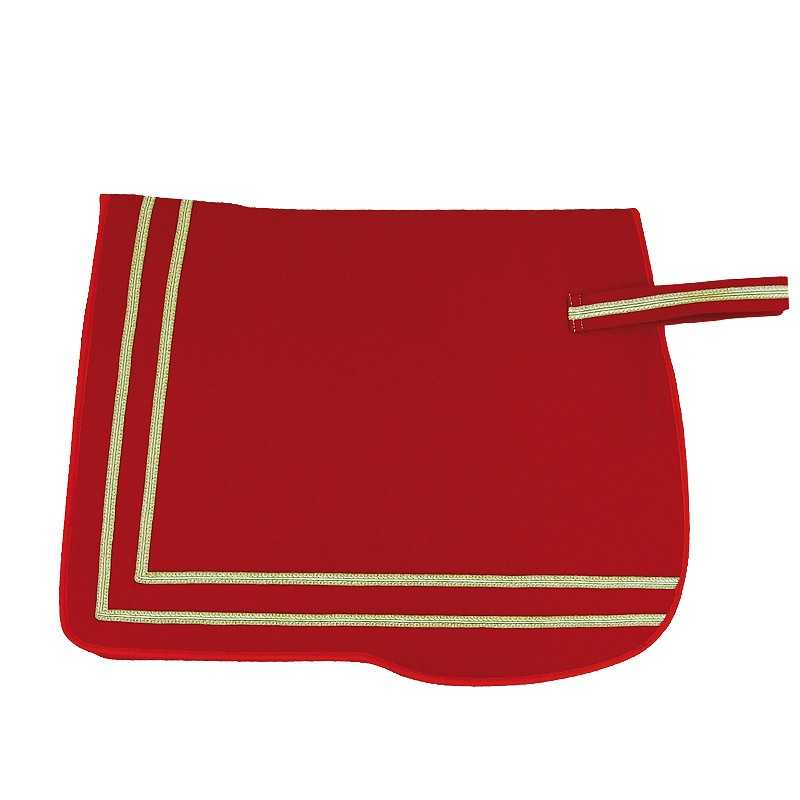Tapete de sela vermelha com listas douradas