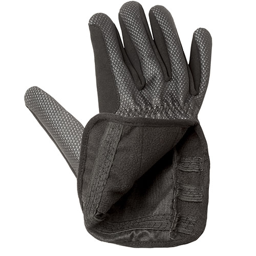 Luva preta com textura antiderrapante cinza na palma e dedos