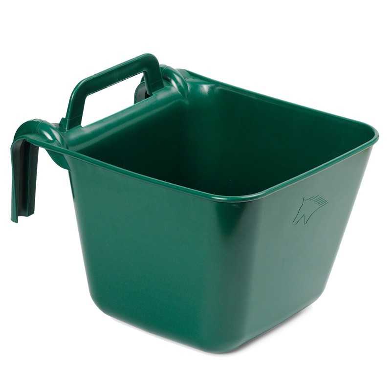 balde plástico verde com alça para pendurar e desenho cabeça de cavalo