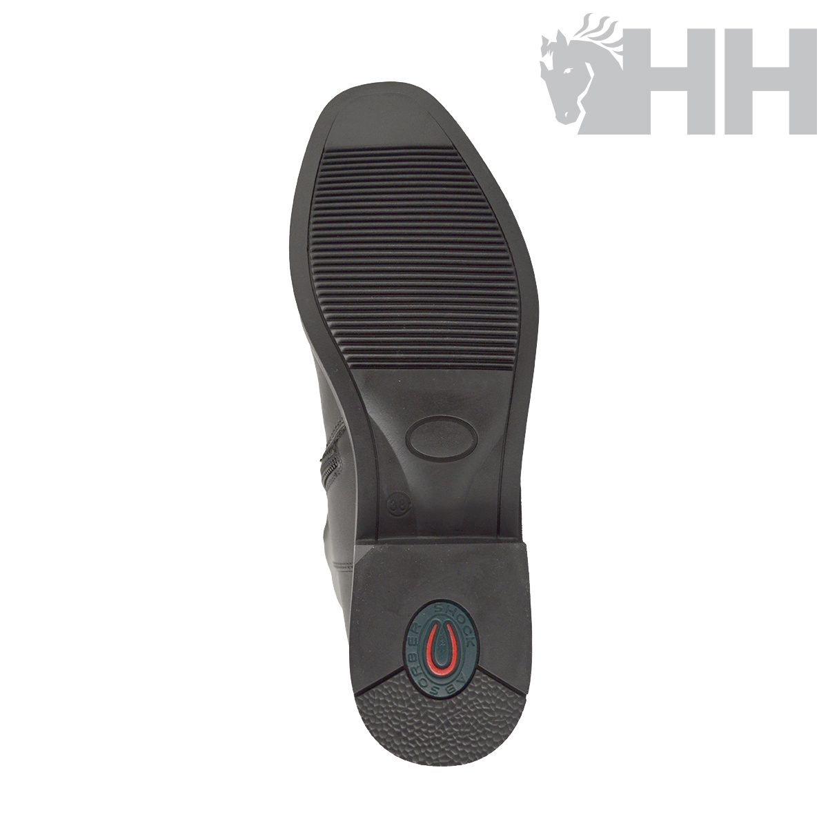 Sola de sapato preta com padrão listrado e logótipo HH cinza claro