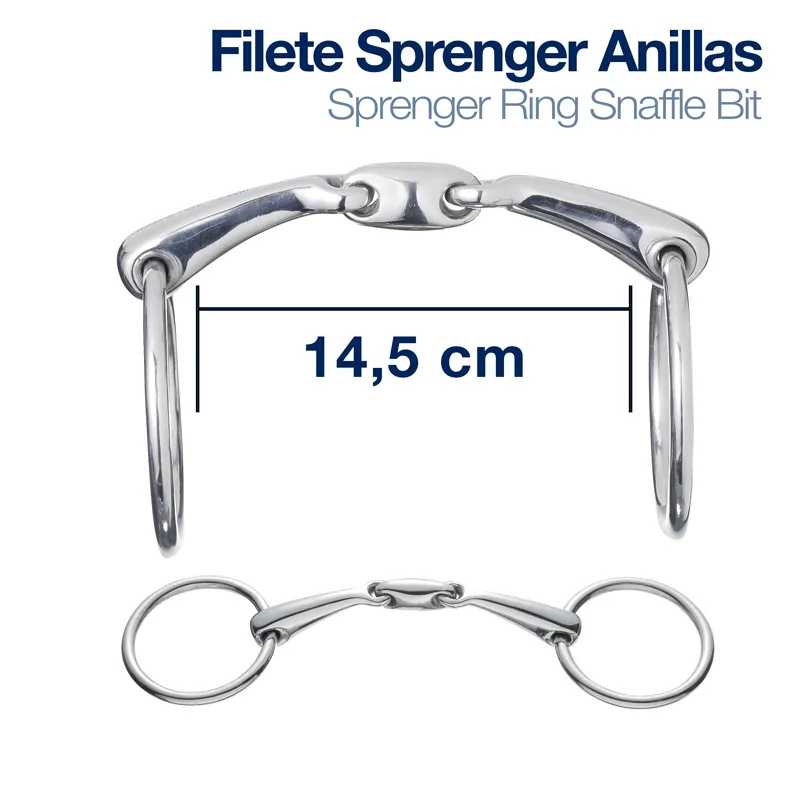 Bocado Sprenger Ring Snaffle Bit em metal prateado de 14,5 cm