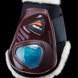 Proteção para cavalos em pele preta e castanha com visor azul