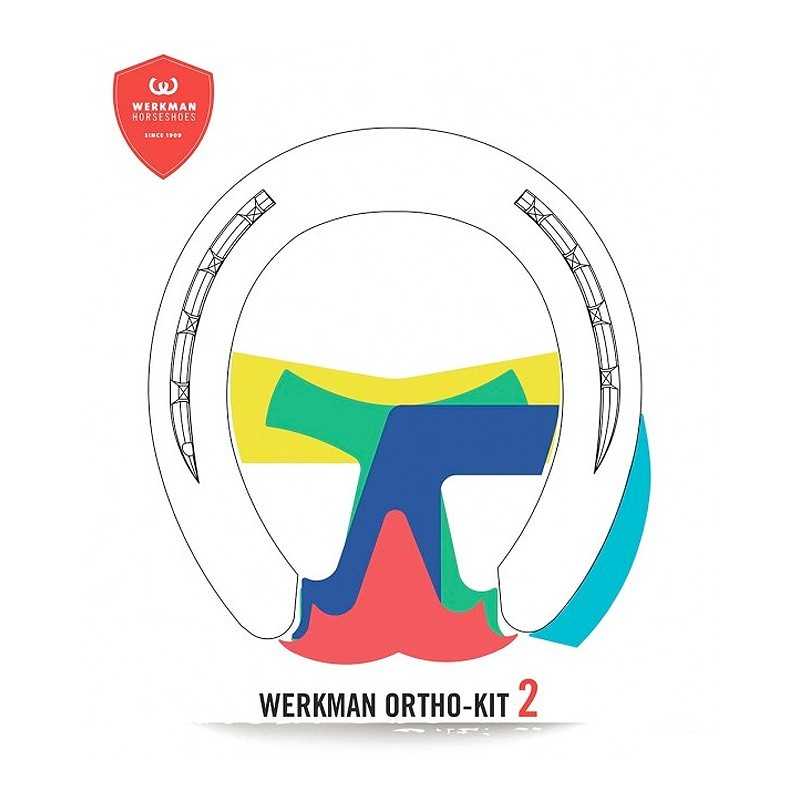 Produto ortopédico ferradura branca com elementos coloridos e texto WERKMAN ORTHO-KIT 2