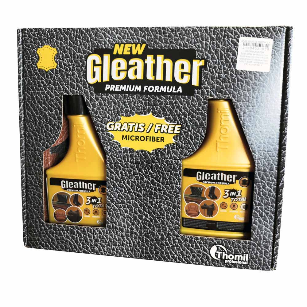 Conjunto de limpeza para couro Gleather com microfibra grátis na embalagem preta