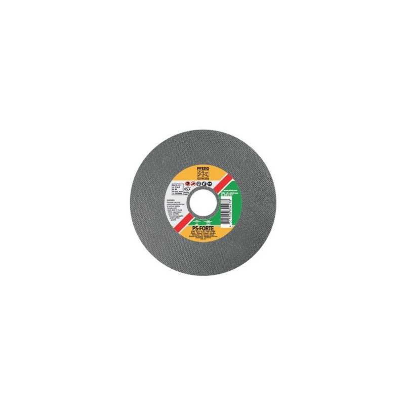 Disco de corte abrasivo cinzento com etiqueta colorida e texto PFERD PS-FORTE