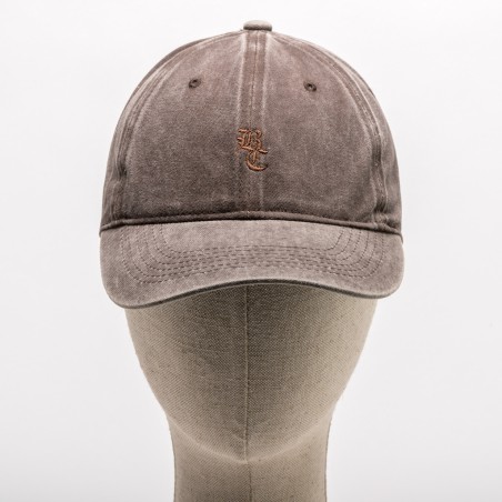 Boné castanho cinzento em tecido com logotipo bordado frontal