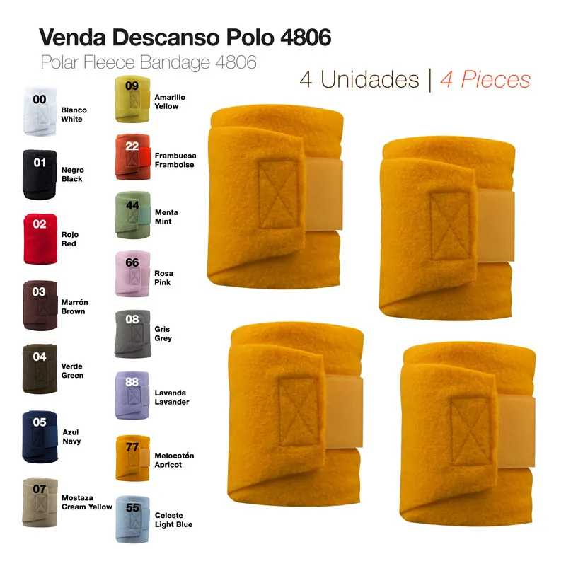 Venda Descanso Polo 4806 em tecido polar fleece amarelo, quatro unidades com fecho de velcro, várias cores disponíveis.