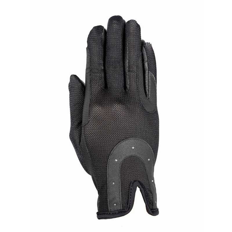 Luva preta de tecido resistente com reforço cinza no punho