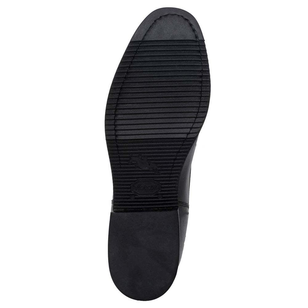Sola de sapato preto com padrão de ranhuras e logotipo Vibram