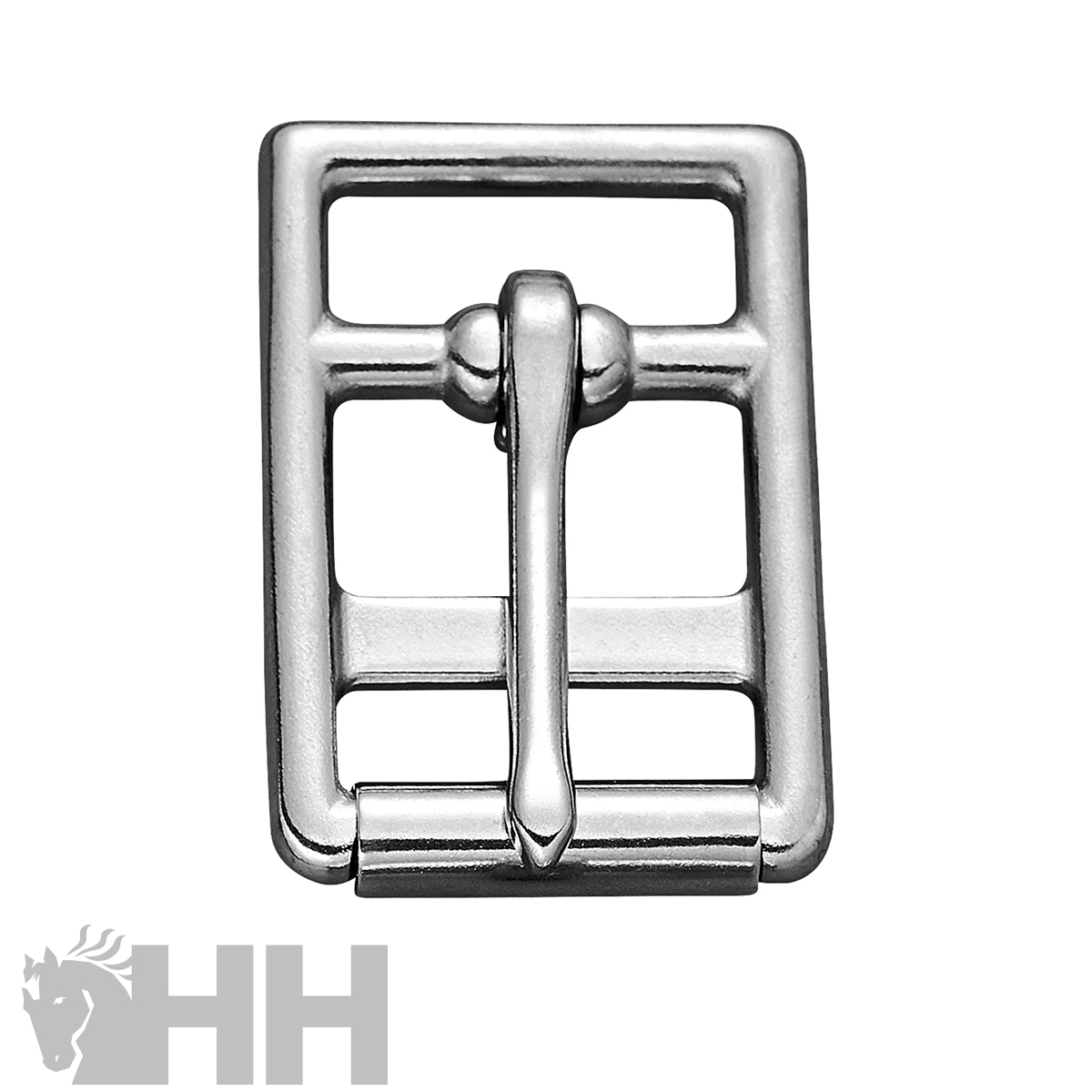 Fivela metálica prateada quadrada com pino central