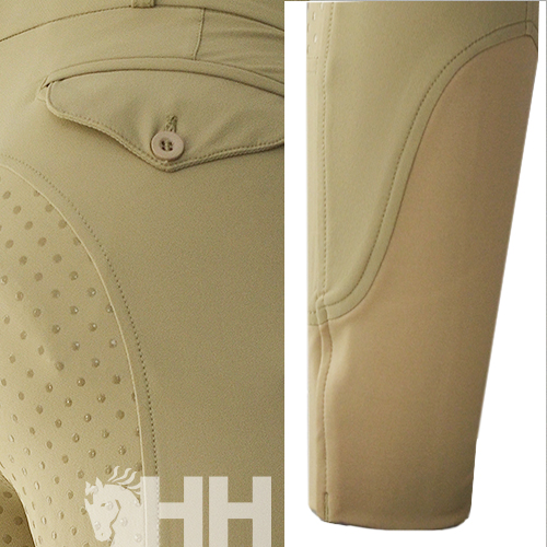 Calças de equitação bege com bolso e painéis antiderrapantes