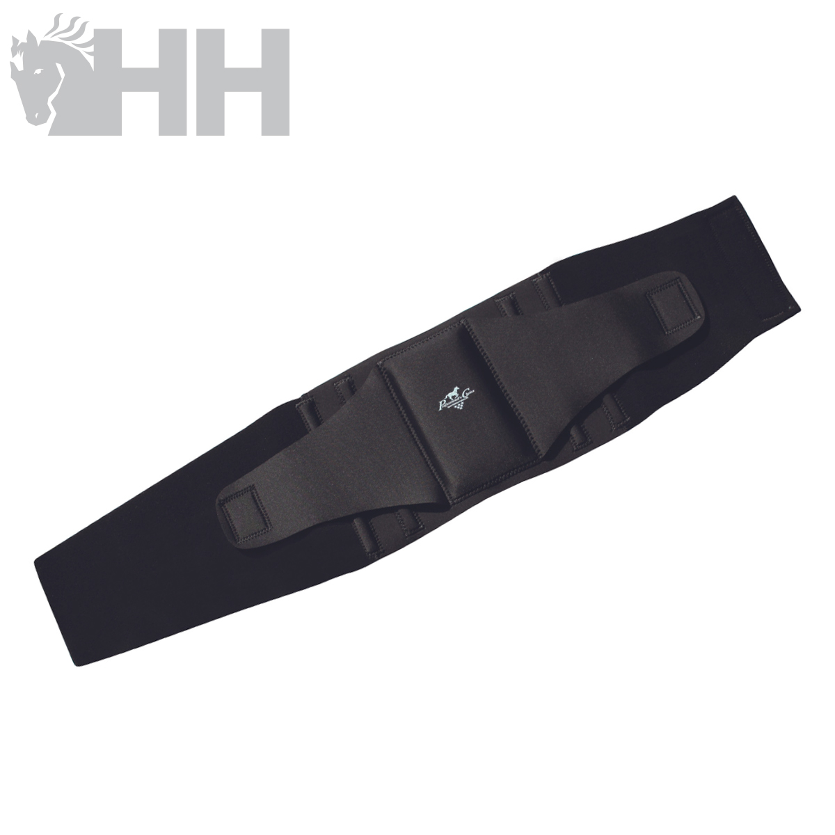 Cinto de suporte lombar preto com fechos de velcro e logo HH