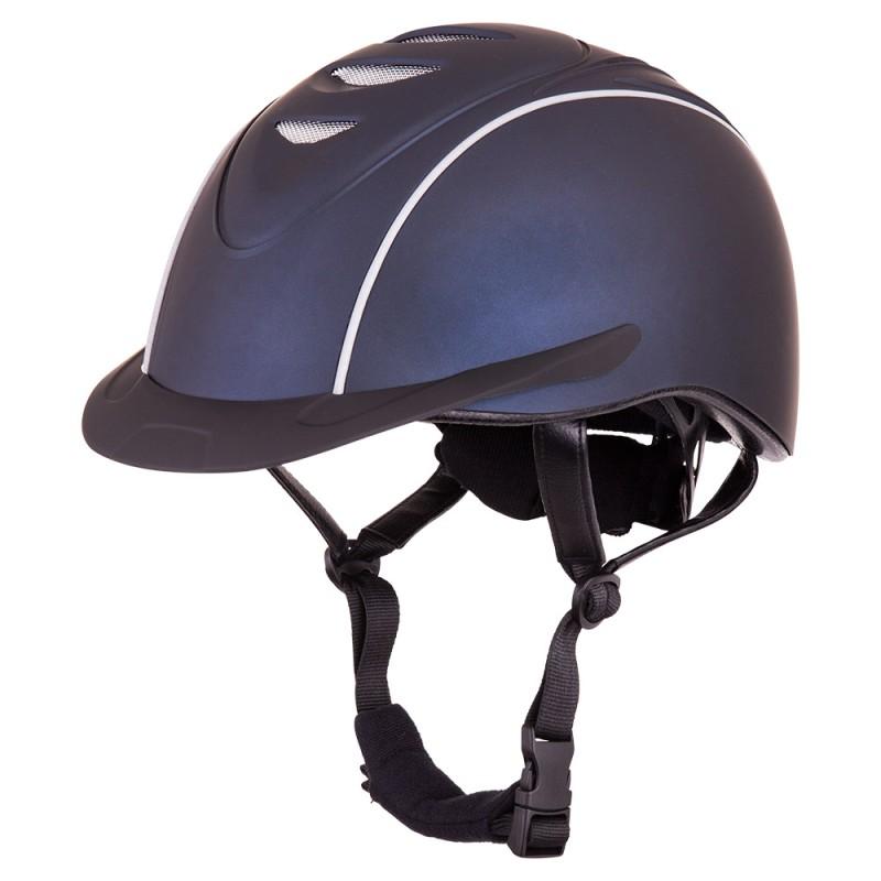 Capacete de equitação preto com detalhes brancos e ventilação