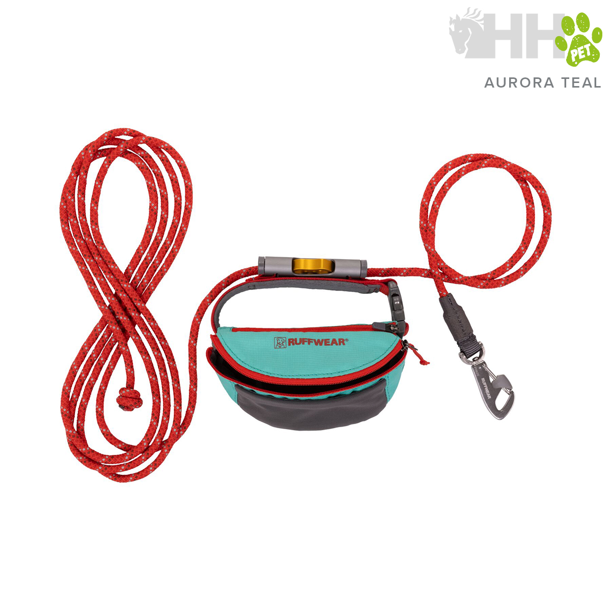 Conjunto de treino para cães com trela vermelha e saco para snacks azul