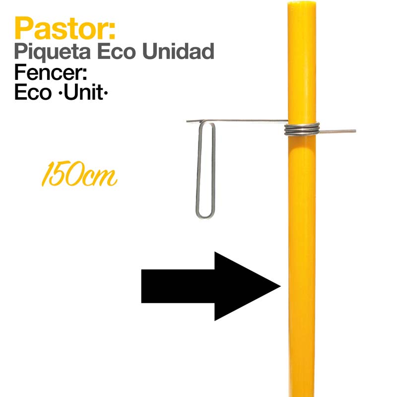 Poste amarelo de 150cm com gancho metálico prateado e textos informativos ao lado