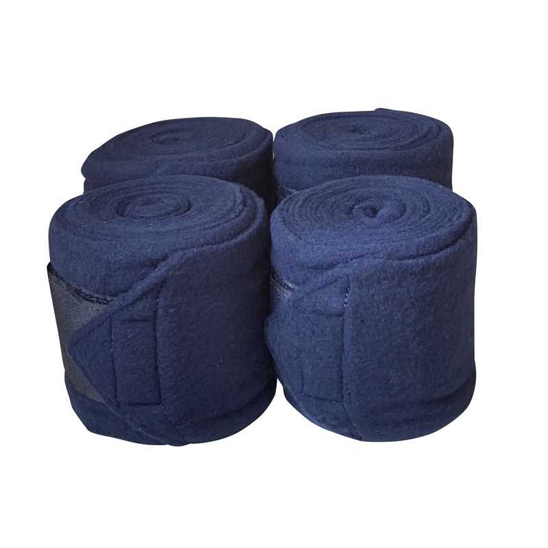 Quatro bandagens elásticas azuis escuras enroladas