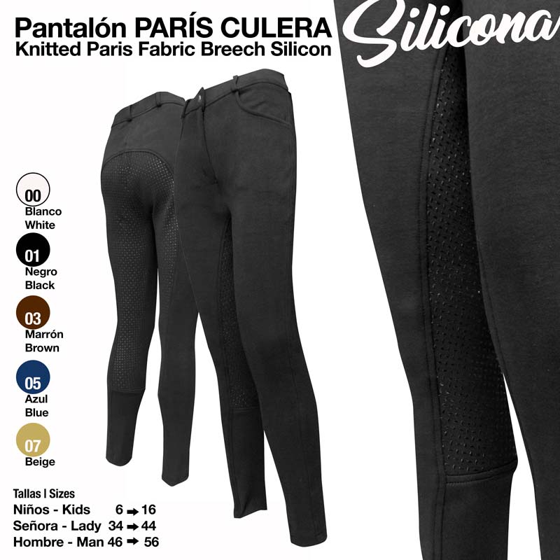 Calças de equitação pretas com silicone e tecido tipo Paris