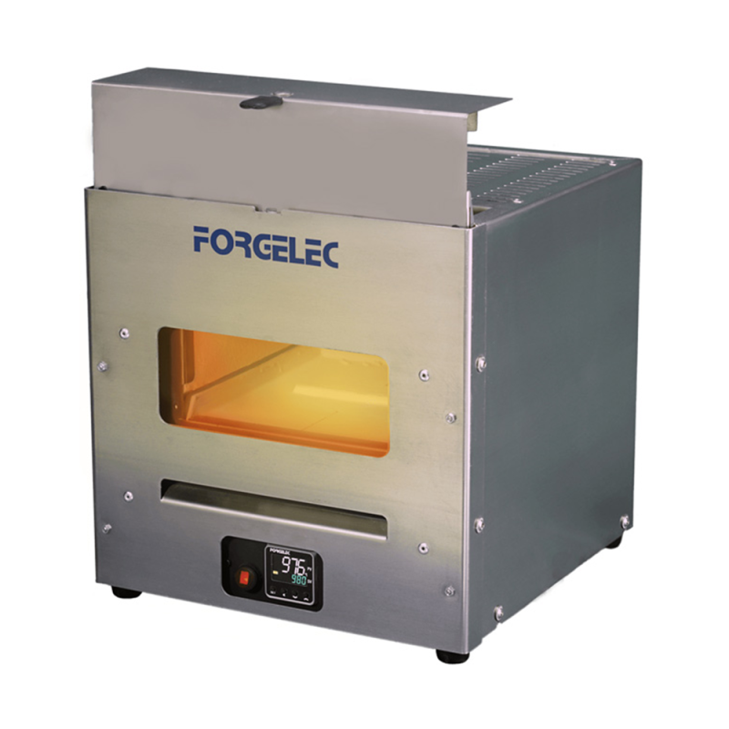 Forno industrial de bancada cinza com visor digital e porta de vidro