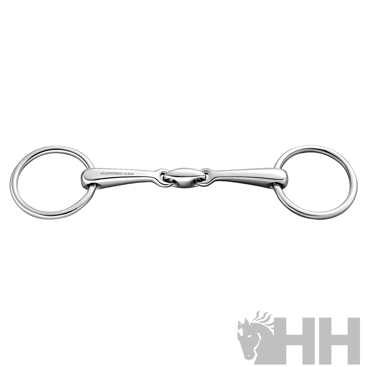 Freio em aço inoxidável prateado com anéis circulares e peça central articulada