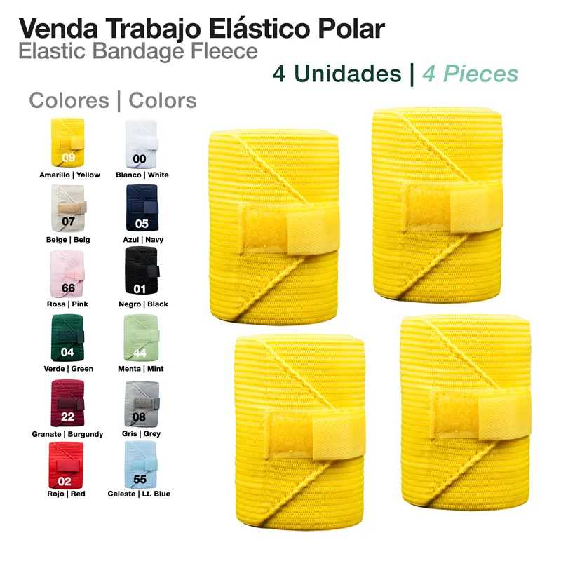 Conjunto de 4 vendas elásticas polar amarelas com fecho autocolante