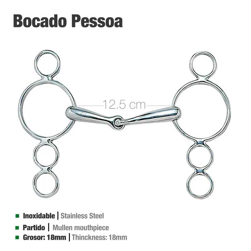 Bocado Pessoa em aço inoxidável com 12,5 cm, peça de boca partida e anéis duplos